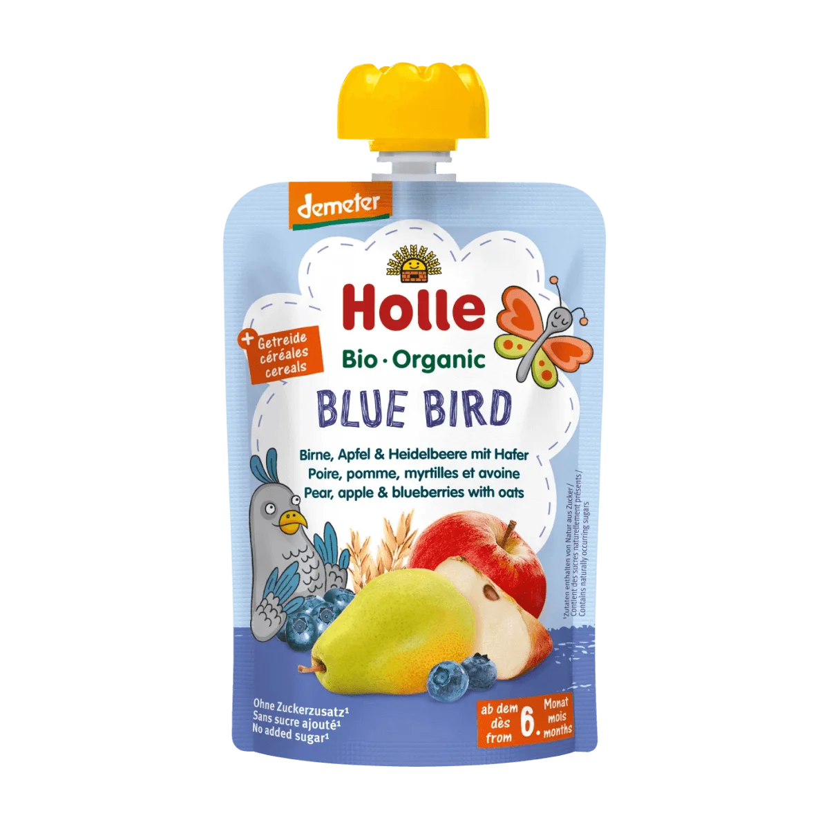 Holle baby food Quetschie Blue Bird, Birne, Apfel & Heidelbeer mit Hafer ab 6 Monaten, 100 g
