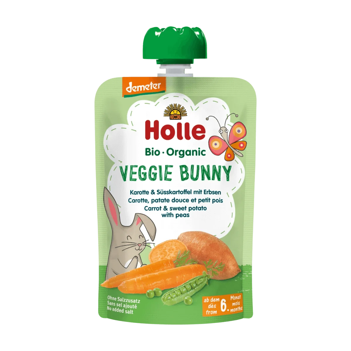 Holle baby food Quetschie Veggie Bunny, Karotte, Süsskartoffel mit Erbsen ab 6 Monaten, 100 g
