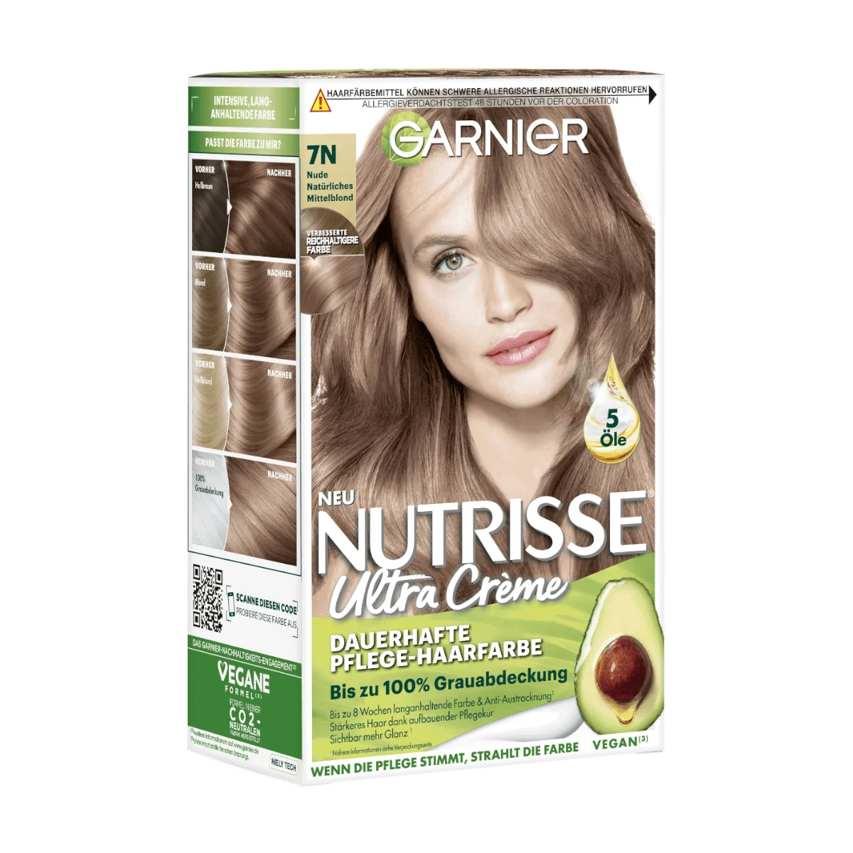 Garnier Nutrisse Ultra Creme Haarfarbe 7N Nude Natürliches Mittelblond, 1 Stk