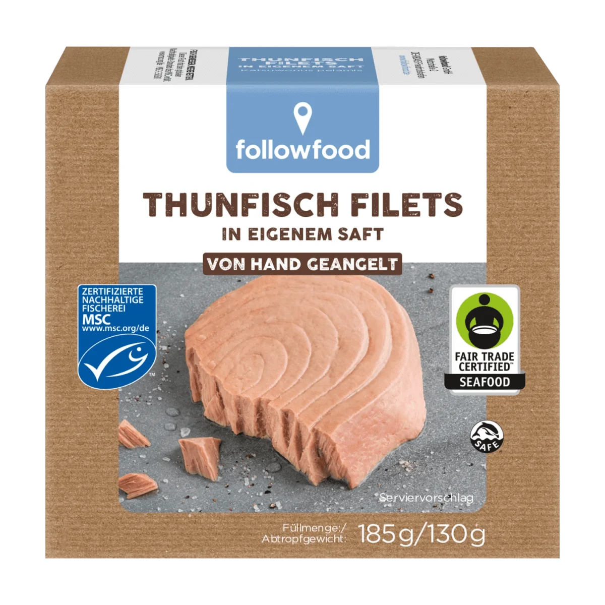followfish Thunfisch Filets, in eigenem Saft, MSC Zertifizierung, Fair Trade, 130 g
