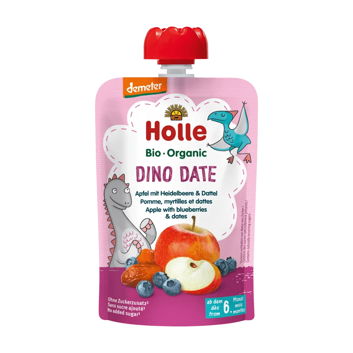 Holle baby food Quetschie Dino Date, Apfel mit Heidelbeere & Dattel ab 6 Monaten, 100 g