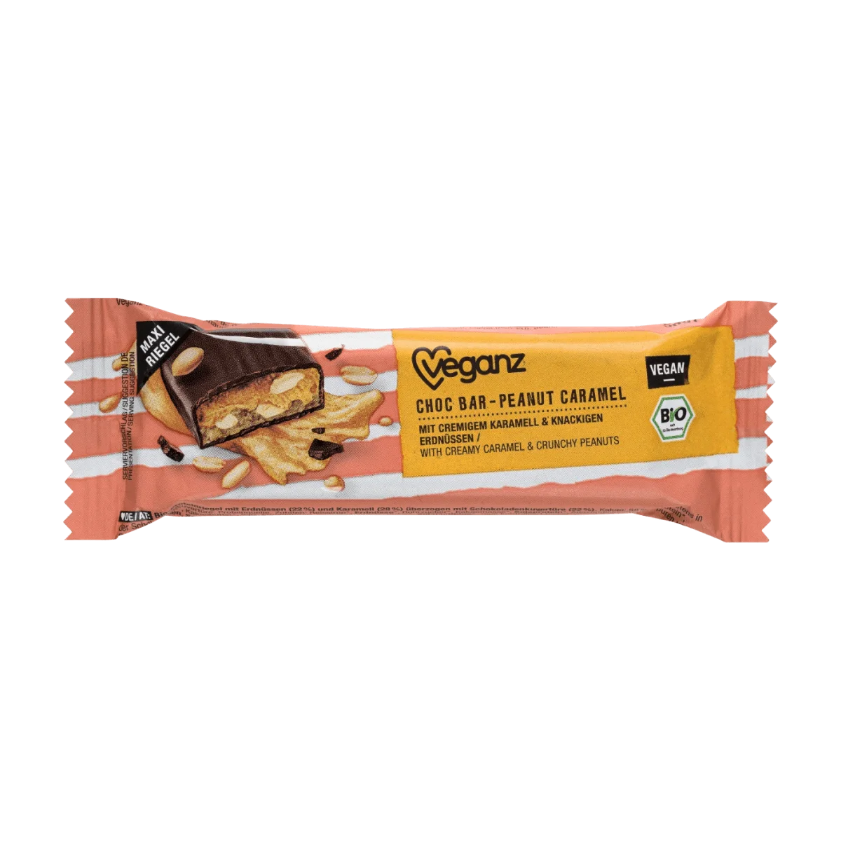Veganz Schokoriegel, Choc Bar Peanut Caramel, 50 g (MHD: 18.04.24)
