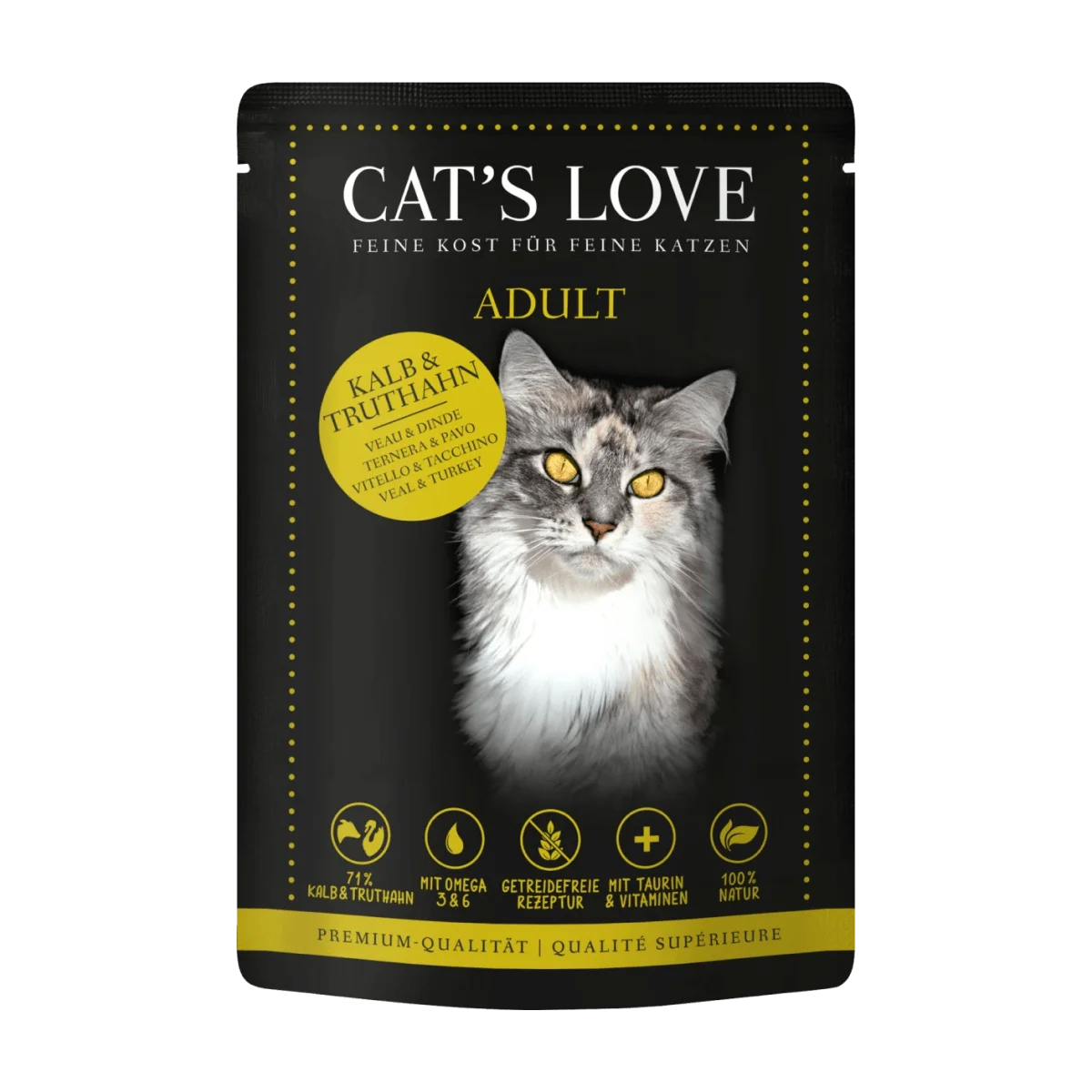 CAT'S LOVE Nassfutter Katze mit Kalb & Truthahn in Gelee, 85 g