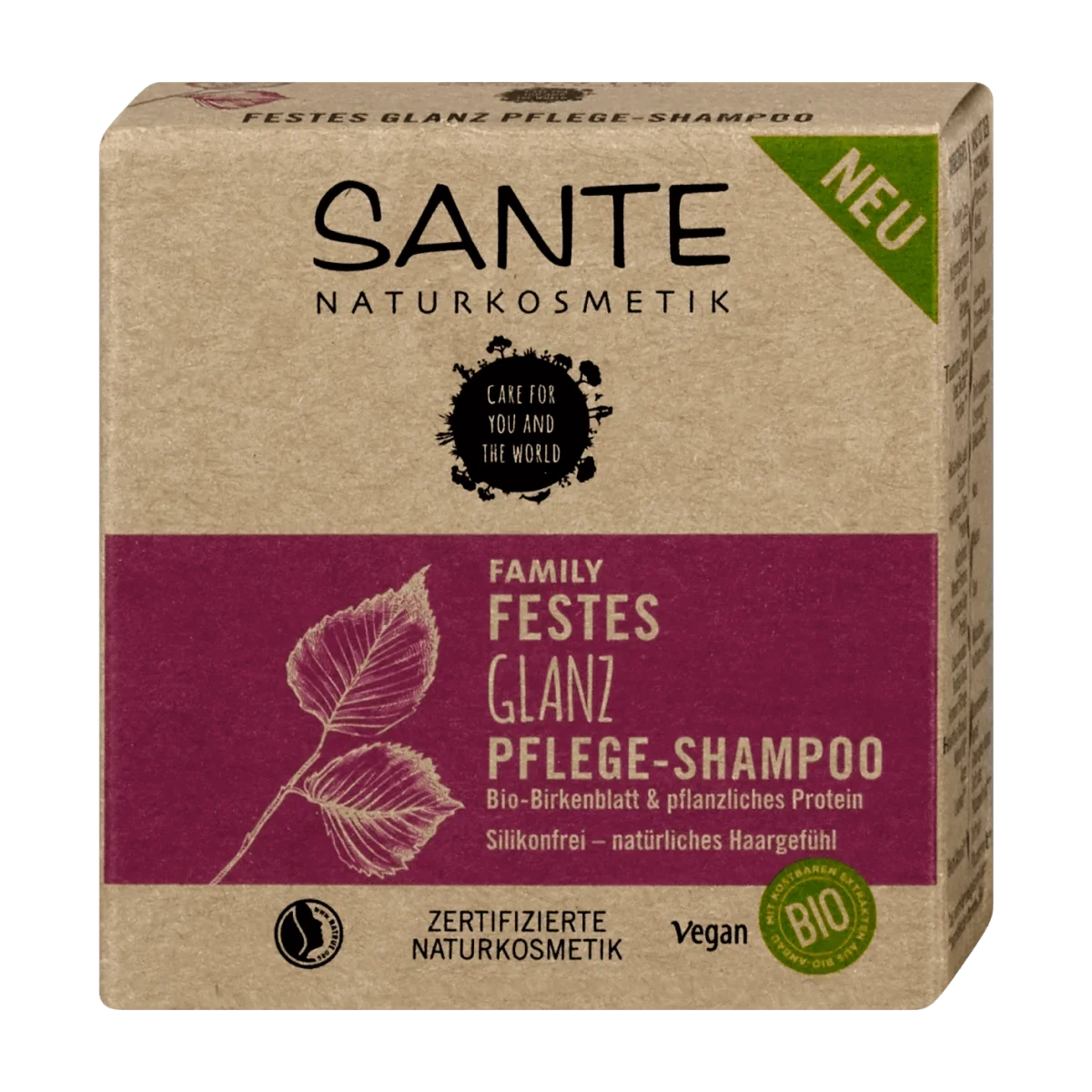 SANTE NATURKOSMETIK Festes Shampoo Glanz Bio-Birkenblatt & Pflanzliches Protein, 60 g