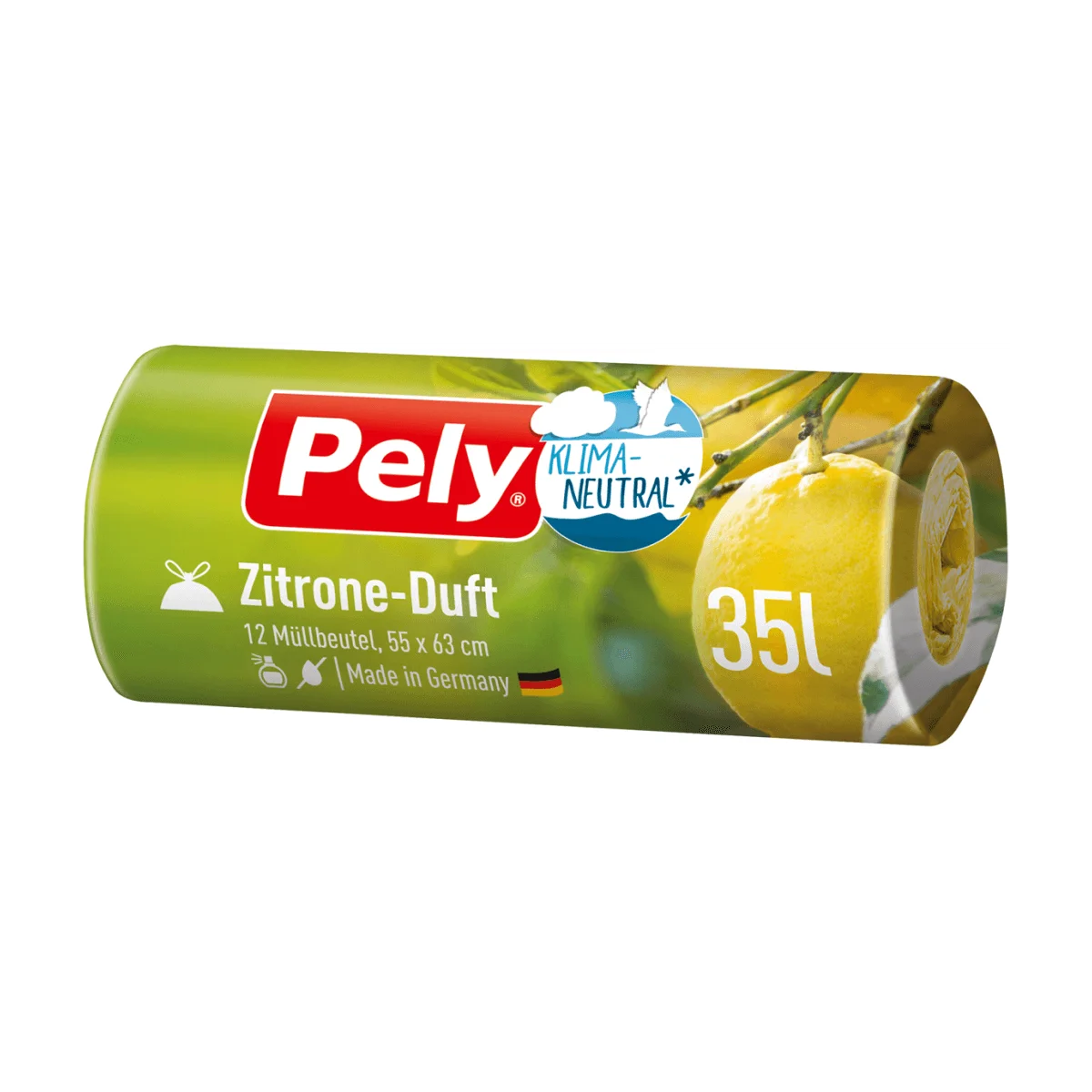 PELY® KLIMANEUTRAL Müllbeutel 35 l mit Zugband & Zitronen-Duft, 12 Stk