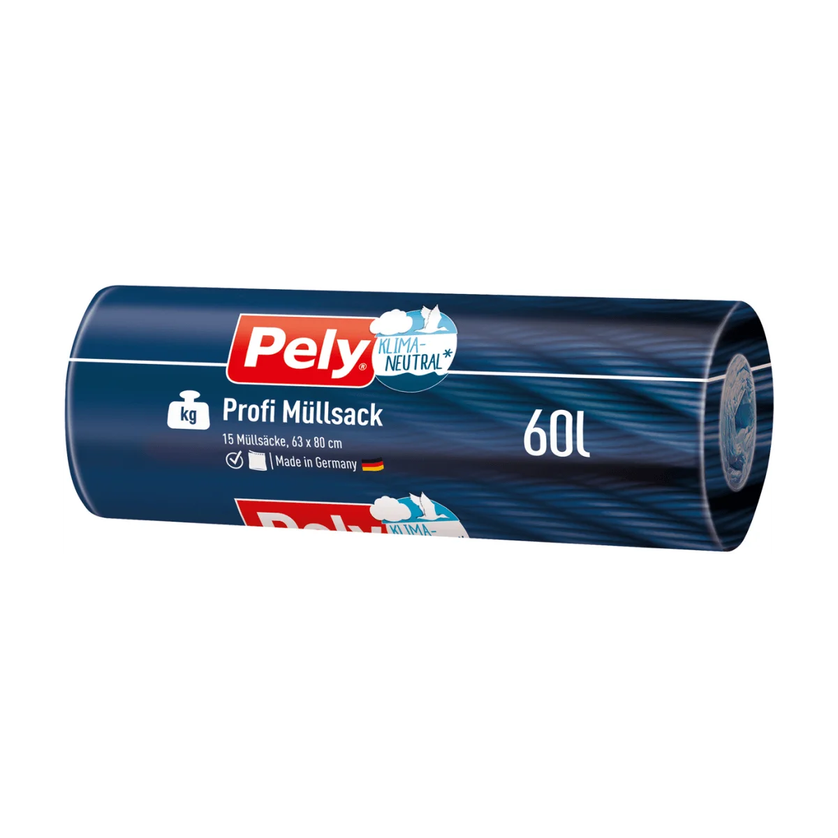 PELY® KLIMANEUTRAL Müllbeutel 60 l Profi mit Verschlussband, 15 Stk