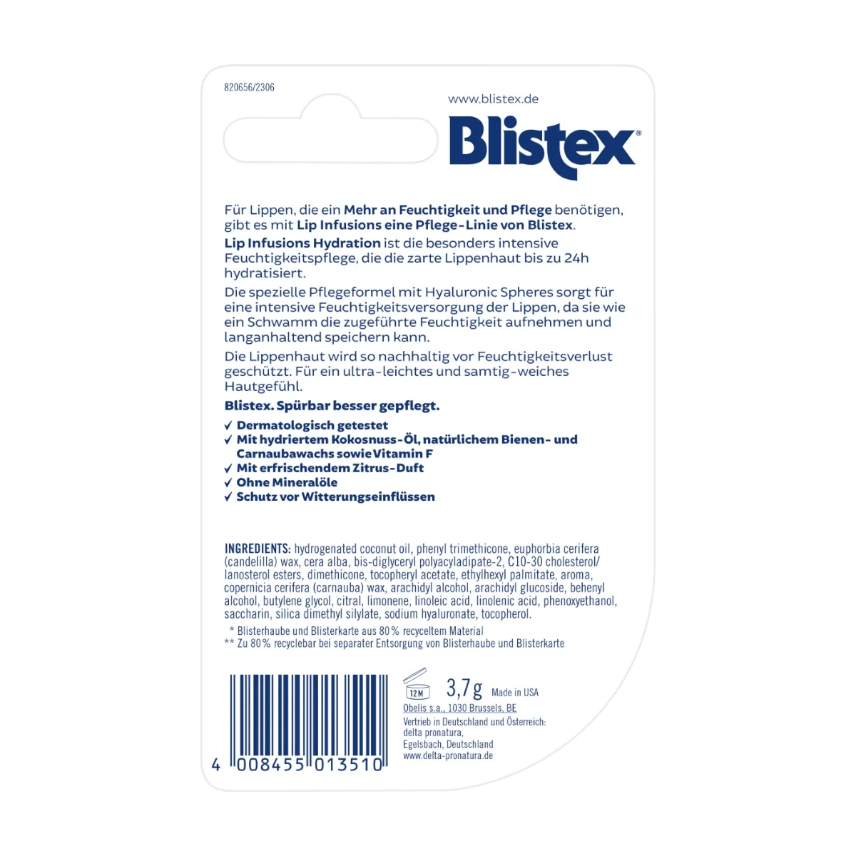 Blistex Lippenpflege Lip Infusions Hydration LSF 15, 3.7 g