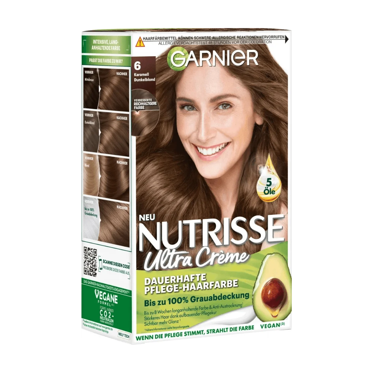 Garnier Nutrisse Ultra Creme Haarfarbe 6 Karamell Dunkelblond, 1 Stk