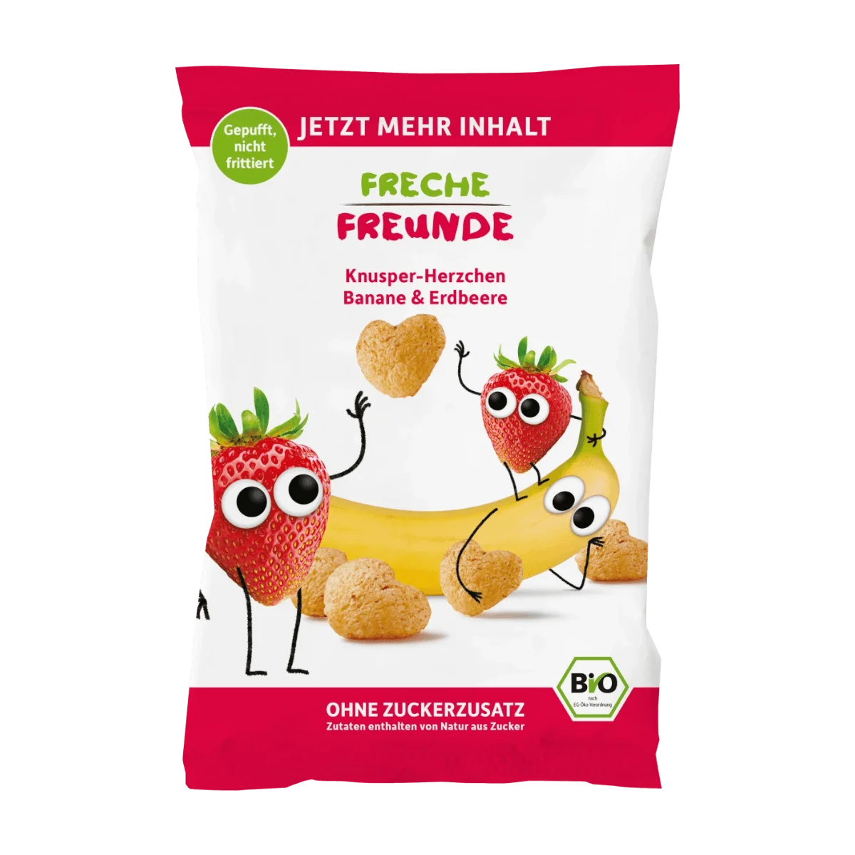Freche Freunde Kindersnack Knusper-Herzchen Banane & Erdbeere, 30 g