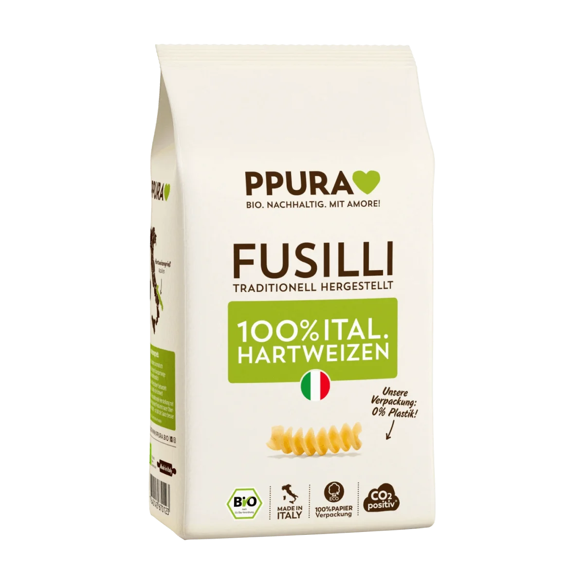PPURA Nudeln, Fusilli aus italienischem Hartweizen, 500 g
