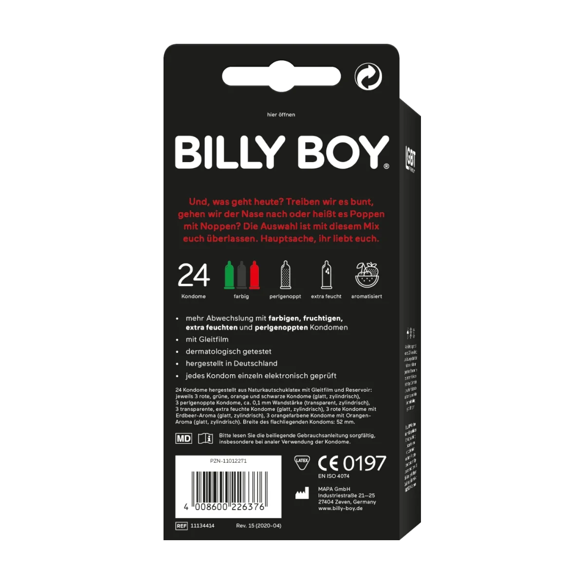 BILLY BOY Kondome Bunte Vielfalt, Breite 52mm, 24 Stk